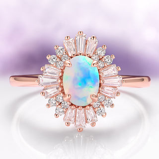 Victoria Australian Opal Engagement Ring in Solid 14K Rose Gold