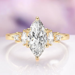 Marquise Moissanite Engagement Ring in Solid 14K Yellow Gold