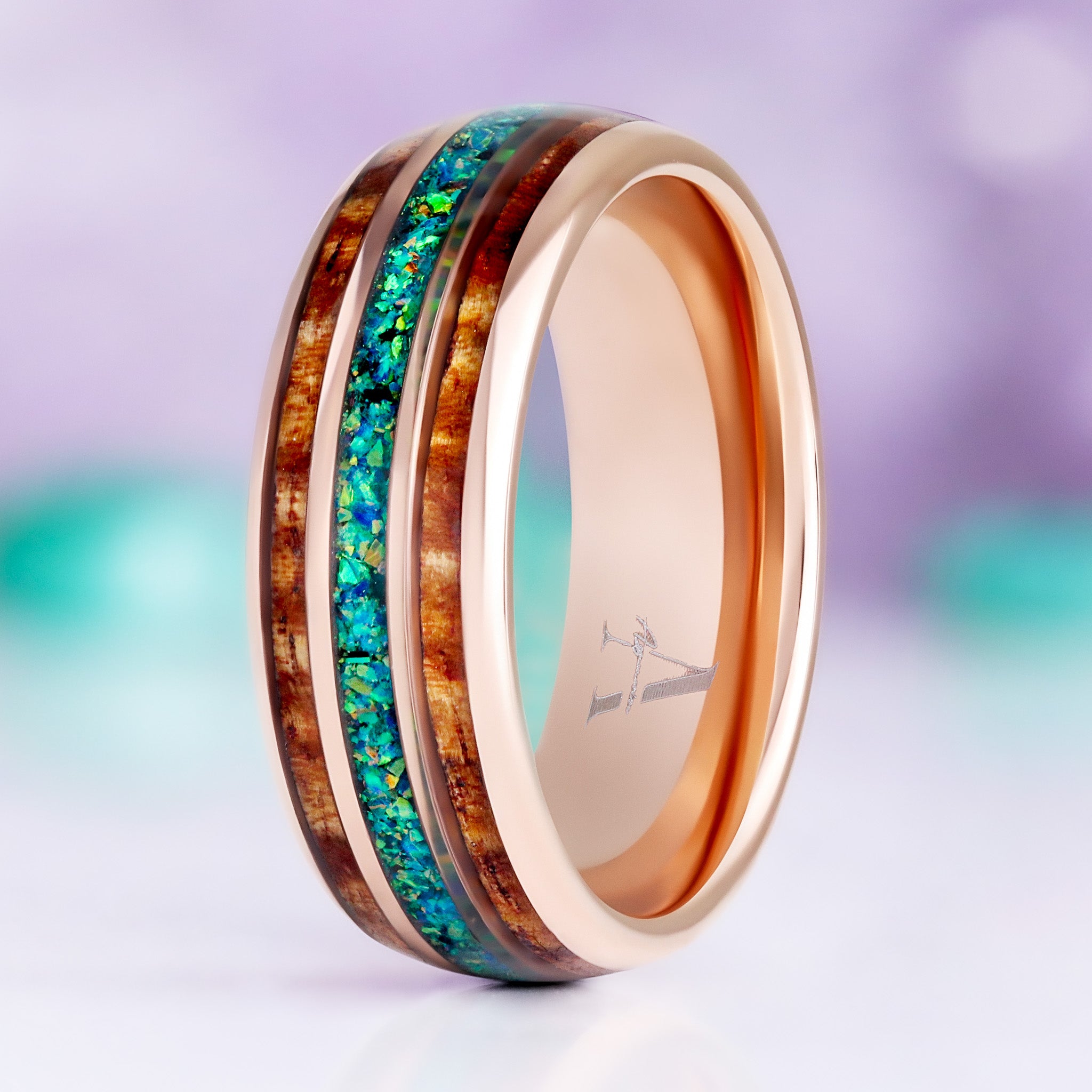 Moss Agate Engagement Ring & Whiskey Barrel Opal Band Set – Aquamarise