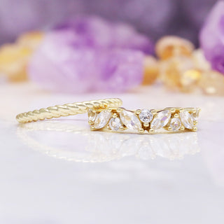 Willow White Sapphire Stacking Wedding Ring Set in 14K Yellow Gold Vermeil