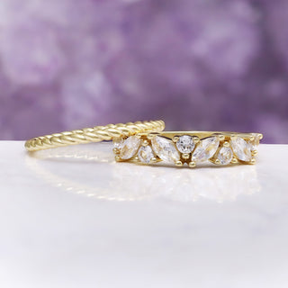 Willow White Sapphire Stacking Wedding Ring Set in 14K Yellow Gold Vermeil