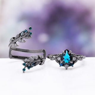 Wisteria Alexandrite Fairy Leaf Ring in Black Ruthenium (Two Piece)