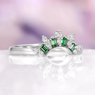 art deco green diamond tiara ring 14k white gold