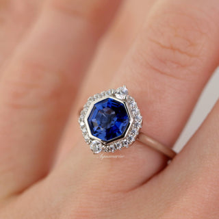Asscher Cut Art Deco Bezel Set Blue Sapphire Ring in Sterling Silver