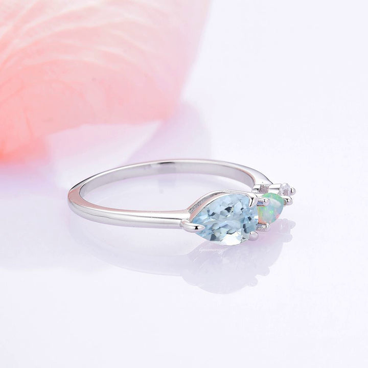 Natural Aquamarine & Australian Opal Ring- Sterling Silver