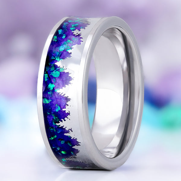 Forest Men's Wedding Band | 8mm Tungsten Inlay – Aquamarise