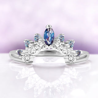 Alexandrite Curved Wedding Band in Sterling Silver