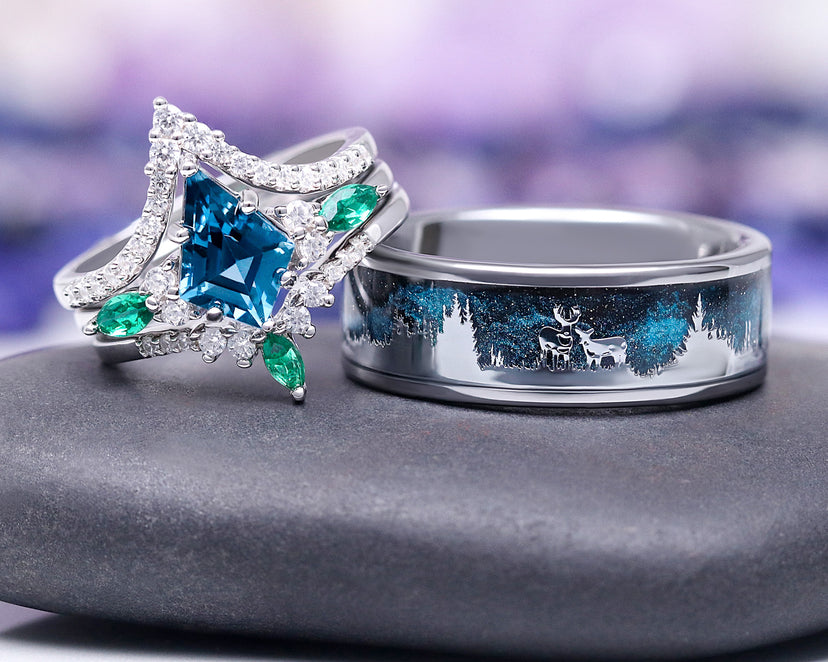 Two rings on a gray surface with a blurred background