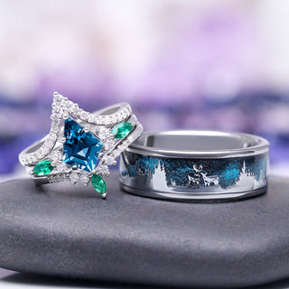 Two rings on a gray surface with a blurred background