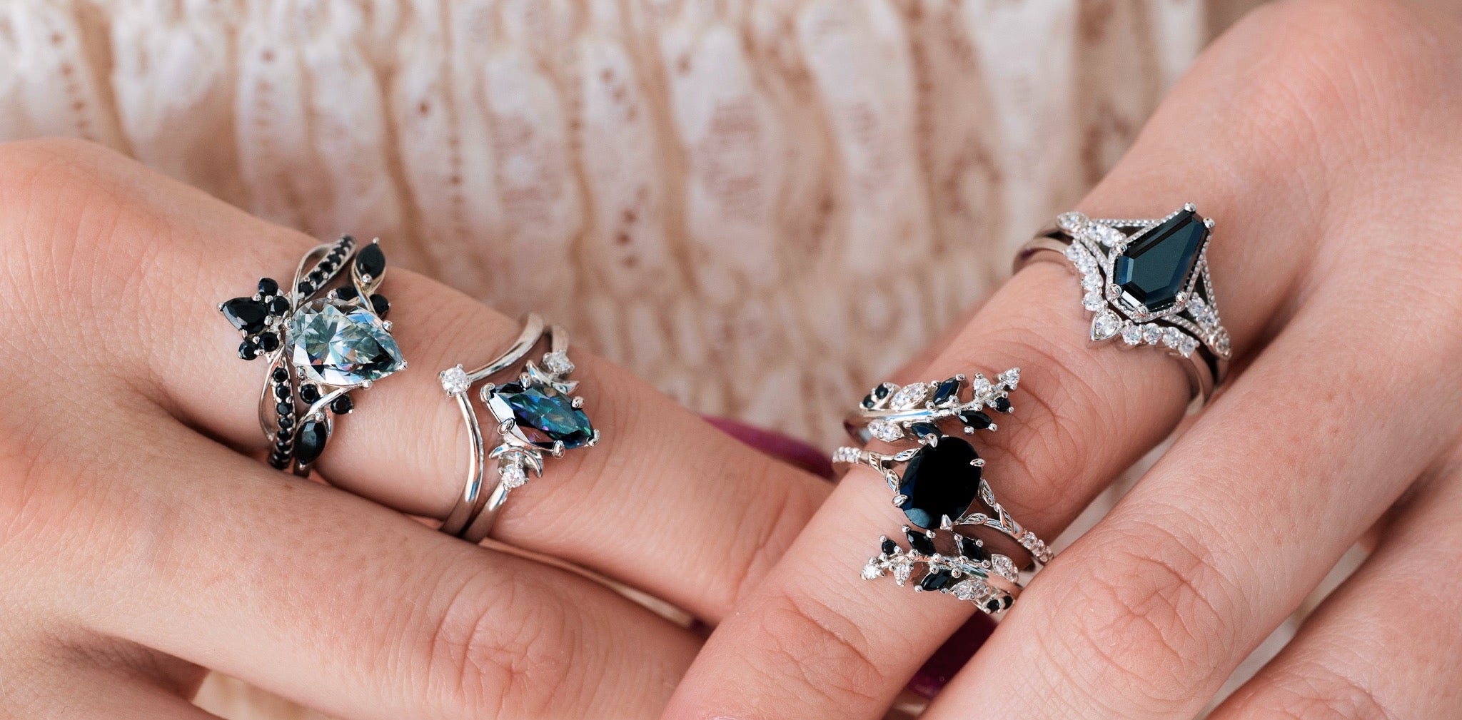 Gothic black engagement rings with dark metal finishes