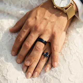 hexagon coffin  starry night couples ring