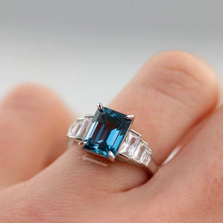 Art Deco Natural London Blue Topaz Engagement Ring in Sterling Silver