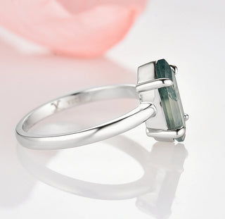 Hexagon Green Moss Agate Ring- Sterling Silver