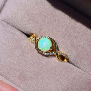 Entwined Natural Australian Opal Engagement Ring in 14K Solid Yellow Gold
