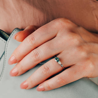 Green Moss Agate & Natural Australian Fire Opal Ring in Sterling Silver