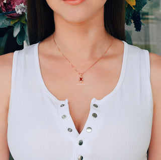 Vintage Natural Red Garnet Necklace in 14K Rose Gold Vermeil