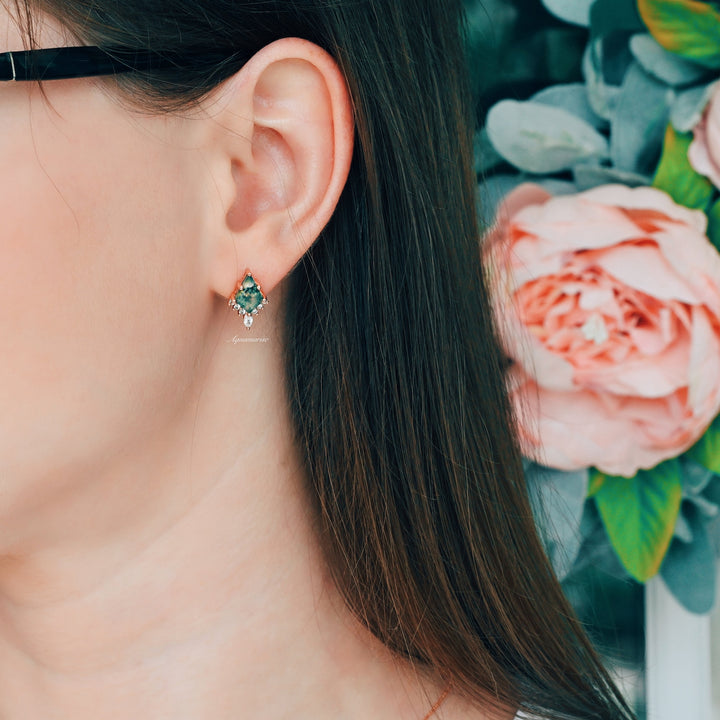 Skye Kite™  Kite Green Moss Agate Earrings- 14K Rose Gold Vermeil