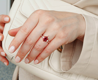 Hexagon Cut Lab-Grown Ruby Engagement Ring Set in 14K Rose Gold Vermeil