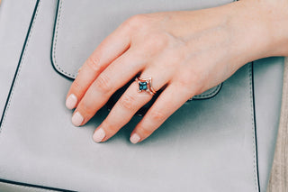 Princess Cut Lab Grown Alexandrite Engagement Ring Set in 14K Rose Gold Vermeil