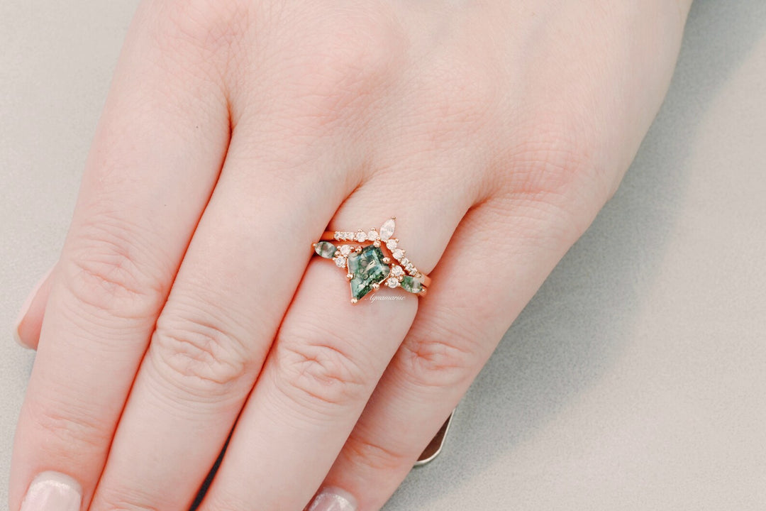 Skye Kite™ Green Moss Agate Ring Set- 14K Rose Gold Vermeil