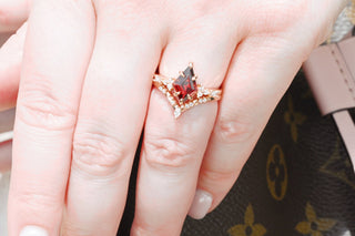 Kite Cut Natural Red Garnet Engagement Ring Set in 14K Rose Gold Vermeil