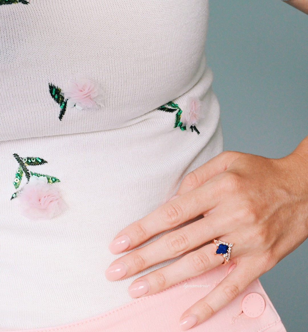 Skye Kite™ Lapis Lazuli & Moonstone Ring Set- 14K Solid Rose Gold