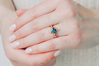 Princess Cut Lab Grown Alexandrite Engagement Ring Set in 14K Rose Gold Vermeil