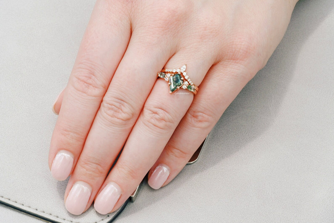 Skye Kite™ Green Moss Agate Ring Set- 14K Solid Rose Gold