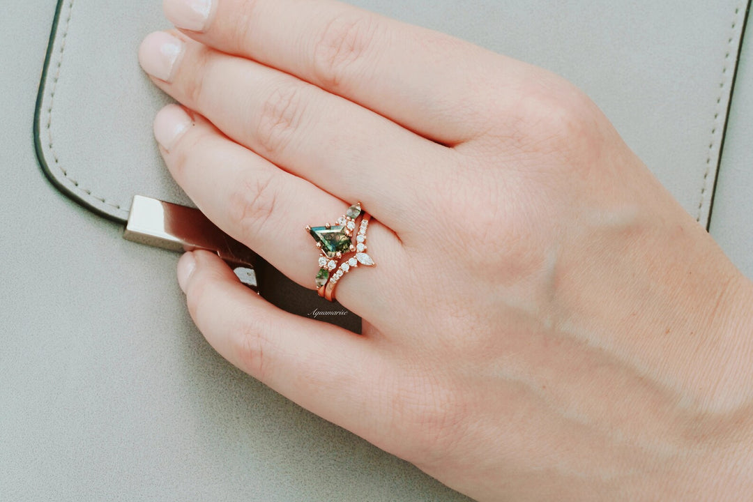 Skye Kite™  Kite Green Moss Agate Ring Set- 14K Rose Gold Vermeil