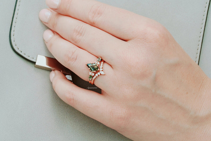 Skye Kite™  Kite Green Moss Agate Ring Set- 14K Rose Gold Vermeil