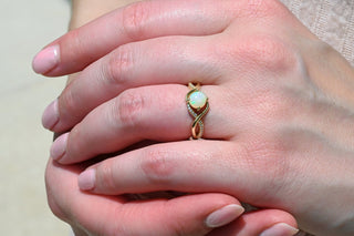 Entwined Natural Australian Opal Engagement Ring in 14K Solid Yellow Gold