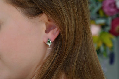 Skye Kite Green Moss Agate Earrings For Women- 925 Sterling Silver Natural Agate Studs Unique Birthstone Jewelry Anniversary Gift For He
