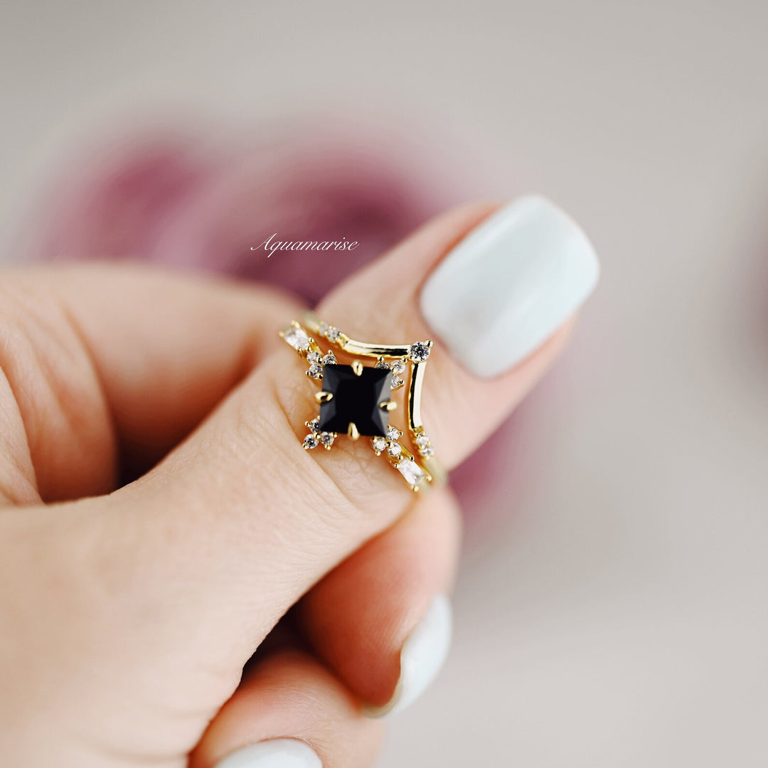 Black Onyx Ring Set- 14K Yellow Gold Vermeil