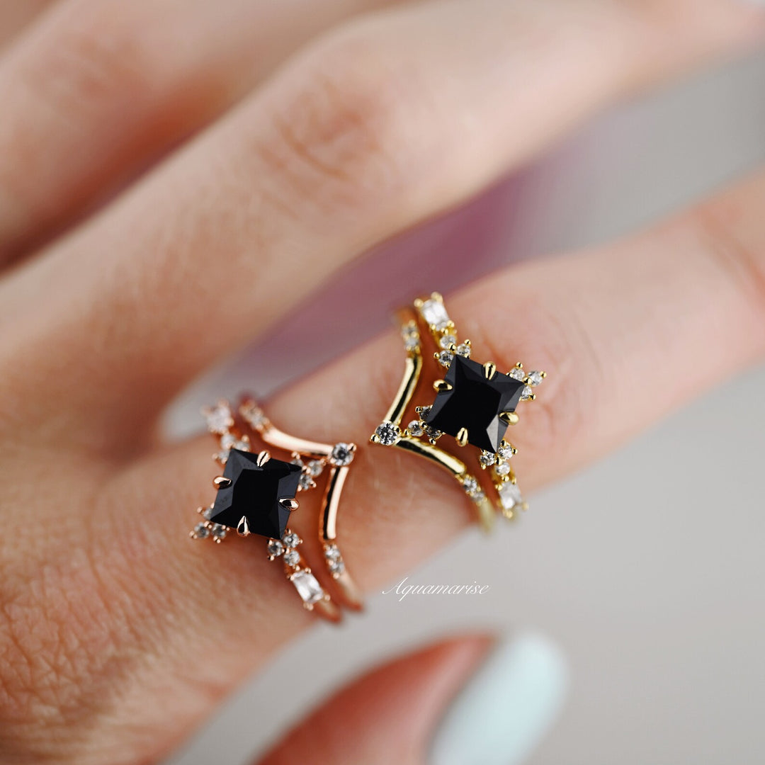 Black Onyx Ring Set- 14K Yellow Gold Vermeil