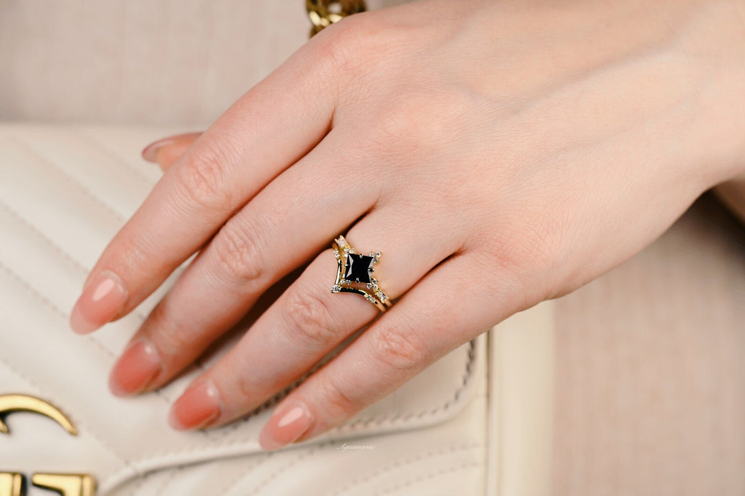 Black Onyx Ring Set- 14K Yellow Gold Vermeil