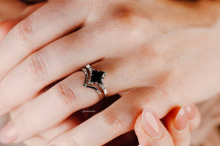 Princess Cut Black Onyx Ring Set in Sterling Silver
