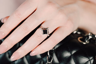 Princess Cut Black Onyx Ring Set in Sterling Silver