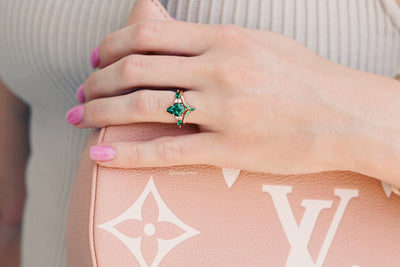 Skye Kite Emerald Ring Set- 14K Rose Gold Vermeil Engagement Ring For Women- Dainty Promise Ring- May Birthstone- Anniversary Gift For Her
