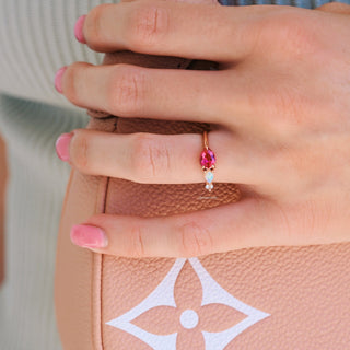 Ruby and Australian Opal Ring in 14K Rose Gold Vermeil