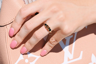 Brown Champagne Moissanite & Black Onyx Engagement Ring in 14K Solid Yellow Gold