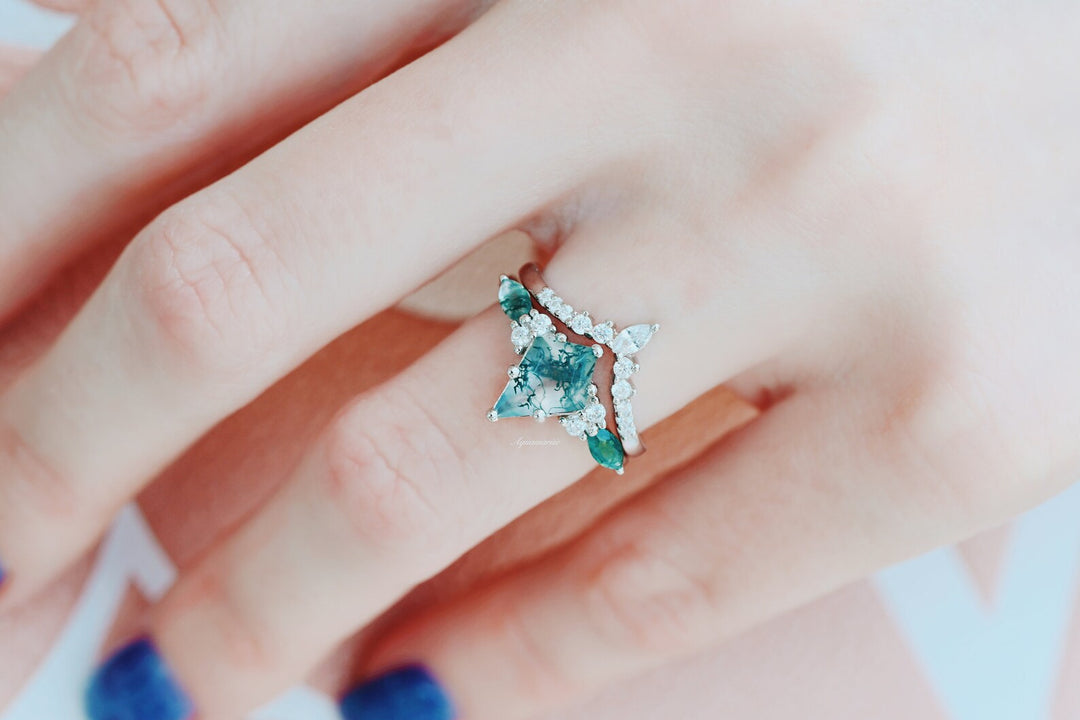 Skye Kite™ Green Moss Agate Engagement Ring Set- 14K White Gold