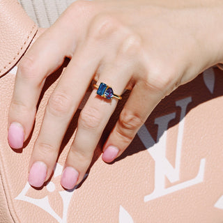 Toi Et Moi Alexandrite & London Blue Topaz Ring in 14K Yellow Gold Vermeil