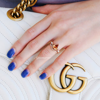 Kite Cut Padparadscha Sapphire Ring Set in 14K Rose Gold Vermeil