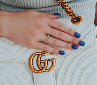 Dainty Rose Australian Opal Wedding Band in 14K Rose Gold Vermeil