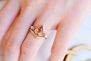 Kite Cut Padparadscha Sapphire Ring Set in 14K Rose Gold Vermeil