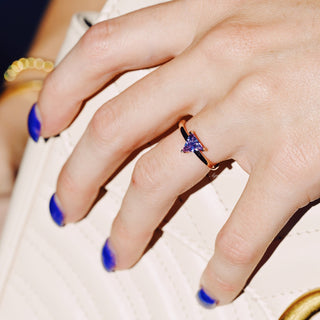 Minimalist Triangle Cut Alexandrite Ring in 14K Rose Gold Vermeil