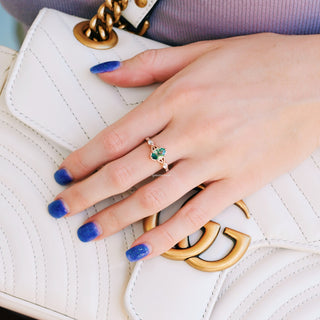 Hexagon Green Moss Agate Ring in 14K Rose Gold Vermeil