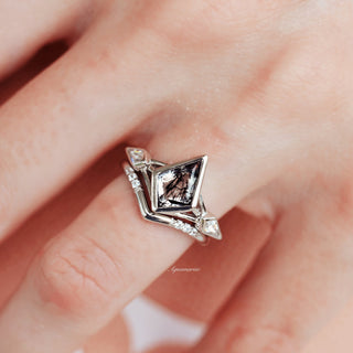 Kite Cut Black Rutilated Quartz Engagement Ring Set in 14K White Gold