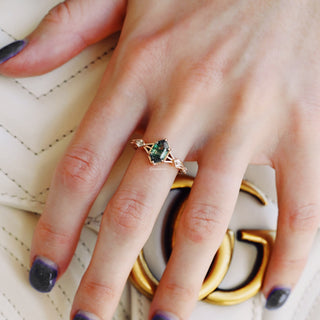 Hexagon Green Moss Agate Ring in 14K Rose Gold Vermeil