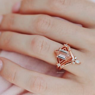 Celtic Hexagon Morganite Engagement Ring Set in 14K Solid Rose Gold